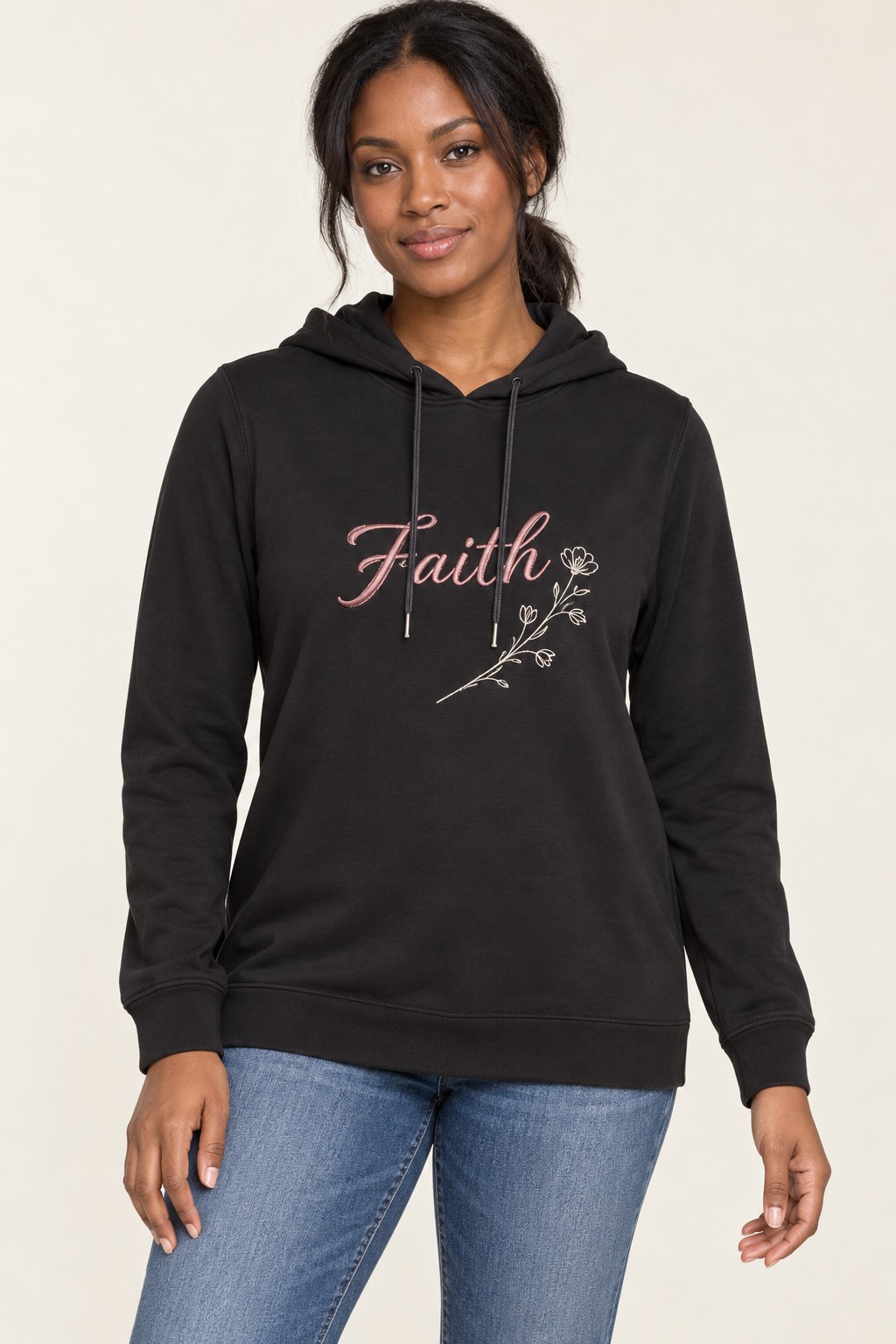 Faith Botanical Hoodie, Soft charcoal: front