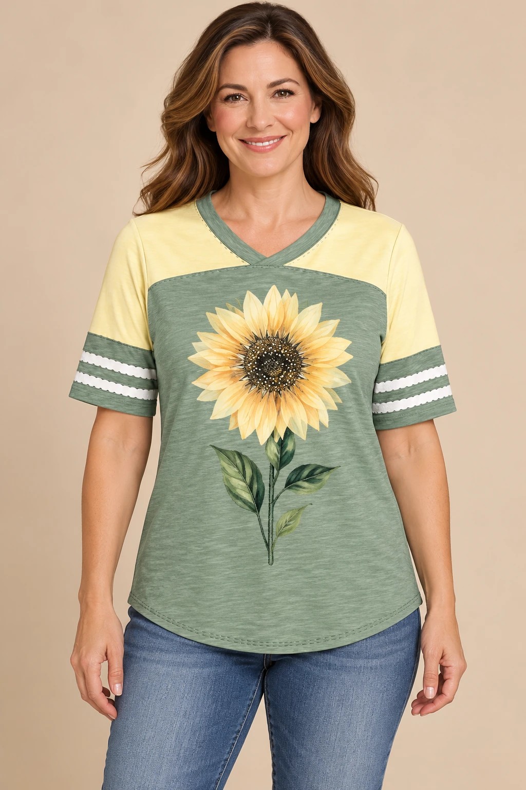 Sunflower Morning Baseball, Sage / Butter: front